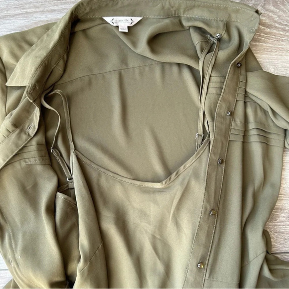 Nanette Lepore Military Green Button Down Midi Shirtdress with Slips - Picture 11 of 16
